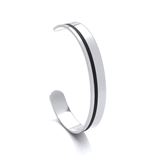G00000-04 Gents Stainless Steel Bangle with Single Black Stripe